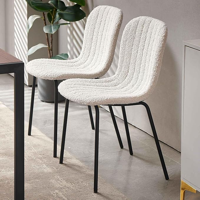 NORDICANA 5 - Piece Dining Set, Industrial Style 47 in Kitchen Table with Beige Faux Fur Dining Chairs for 4 Person, Dining Room Table Set for Dinette, Breakfast Nook Breakfast Nook