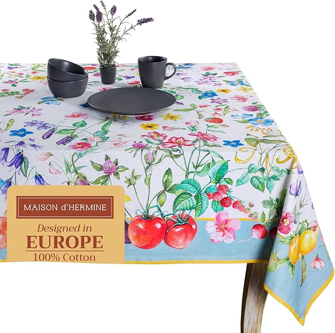 Maison d' Hermine Table Cloth Rectangle Table 100% Cotton 60 x 90 Inches Tablecloth Reusable Decorative for Dining Room Farmhouse Home Valentines Day Decorations Spring Summer - Giverny