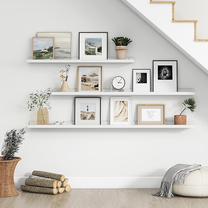 Floating Picture Ledge Shelves Set of 4, 56 Inch Long Large Nursery Book Shelf for Toys Storage Kids Bookshelf Wall Mounted Living Room Bedroom Decor Frames