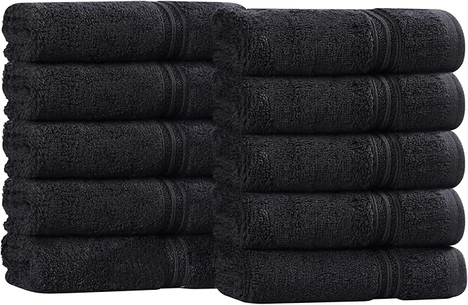 Superior Heritage Egyptian Cotton Face Towel Set, Small Towels for Kitchen, Home Bathroom, Guest Bath, Luxury Essentials, Plush, Absorbent Basics, Washcloths, Spa, Hotel, Resort, Set of 10, Black
