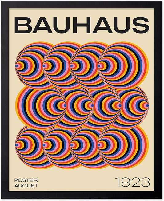 Poster Master Bauhaus Poster - Abstract Spiral Print - Geometric ART - Rainbow ART - Psychedelic Style - Chic Boho - Mid Century Modern - Living Room or Bedroom Decor - 16x20 Black Framed