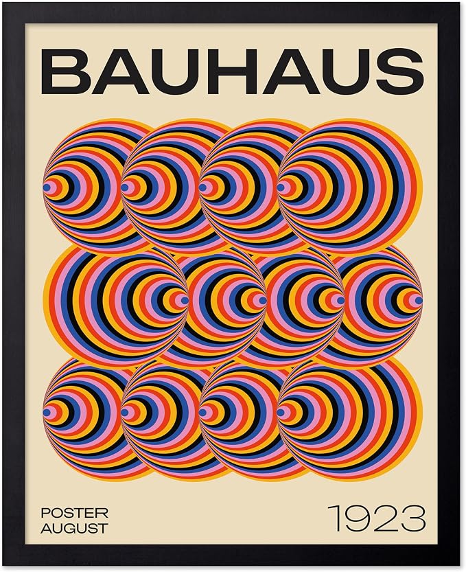 Poster Master Bauhaus Poster - Abstract Spiral Print - Geometric ART - Rainbow ART - Psychedelic Style - Chic Boho - Mid Century Modern - Living Room or Bedroom Decor - 8x10 Black Framed