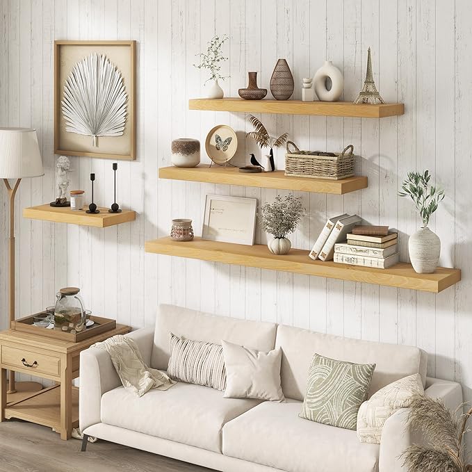 Marsmiles 72 Inch Floating Shelf | 9.3 Inch Deep Natural Wood Wall Shelf Set of 1 | Rustic Reclaimed Wood Shelves for Room Wall | Farmhouse Floating Shelves for Living Room Bathroom