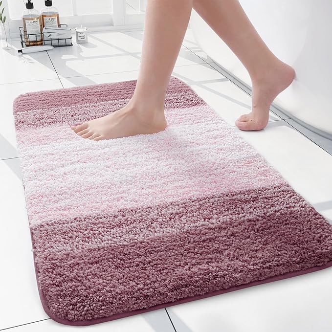 Arotive Microfiber Bathroom Rugs, Shaggy Soft and Absorbent Bath Rug, Non-Slip, Thick Plush Machine Washable Dry Bath Mats for Bathroom, Tub and Shower, 24x16, Mauve, Rectangular