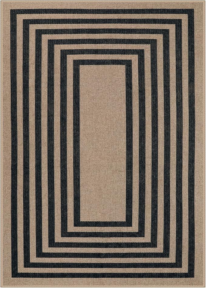 Lahome Enfys Modern Geometric Easy Jute Dining Room Rug, 5x7 Modern Rugs for Living Room Washable Kitchen Mat, Large Non Slip Farmhouse Indoor Outdoor Carpet for Bedroom Dorm RV