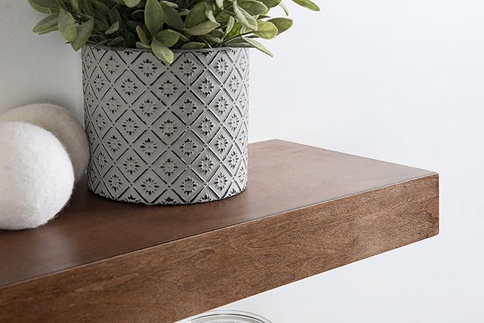 Kate and Laurel Havlock Modern Floating Shelves, Set of 2, Rustic Brown, Sophisticated Storage and Display Shelves for Wall