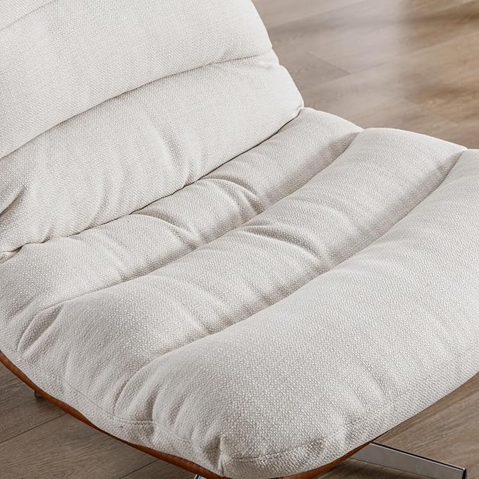 Swivel Accent Chair with Ottoman, Mid Century Modern Linen Lounge Chair with footrest, Comfy Oversized Armchair with 360 Degree Metal Base for Living Room/Bedroom, Cream