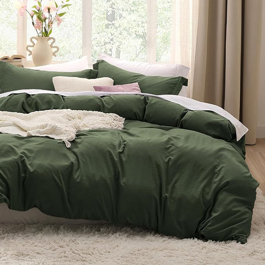 Bedsure Olive Green Super Queen Duvet Cover - 3 Pieces Prewashed Cotton-Like Polyester Extra Soft Bedding Set, Includes 1 Duvet Cover 98''x90'' with Zipper Closure & 2 Pillow Shams, No Comforter