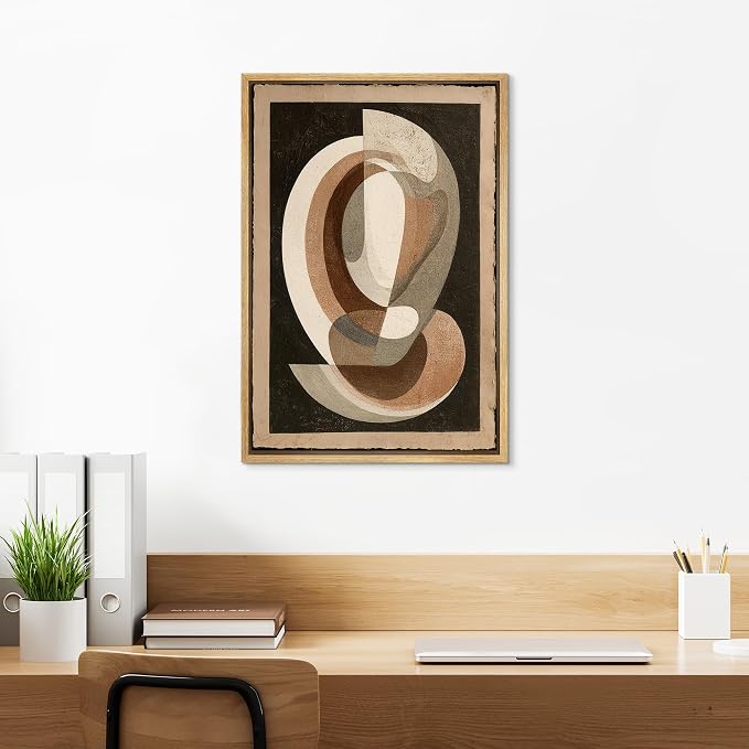 SIGNLEADER Framed Canvas Print Wall Art Vintage Brown Layered Geometric Abstract Illustration Modern Art Decorative Zen for Living Room, Bedroom, Office - 24"x36" NATURAL