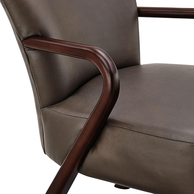 Modway Arden Faux Leather Upholstered Accent Armchair in Espresso – Mid-Century Modern Lounge Chair with Curved Wood Frame