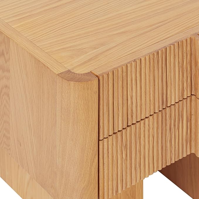 Poly & Bark Toledo 22” Nightstand – Solid and Veneered American White Oak Construction with Ribbed Drawer Fronts and Soft‑Close Drawers – Textural Modern Bedside Table for Stylish Bedrooms
