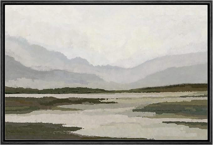 MUDECOR Framed Canvas Print Wall Art Mountain Range Storm Cloud Lake Landscape Vintage Classic Illustrations Fine Art Decorative Zen Multicolor Country/Farmhouse Retro for Bedroom - 24"x36" Black