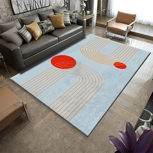 Retro Medieval Blue Area Rug, Abstract Boho Sun Non Slip Bedroom Rugs, Breathable Durable Carpet for Indoor Study Living Room Office Decor Rug - 4 ft x 6 ft