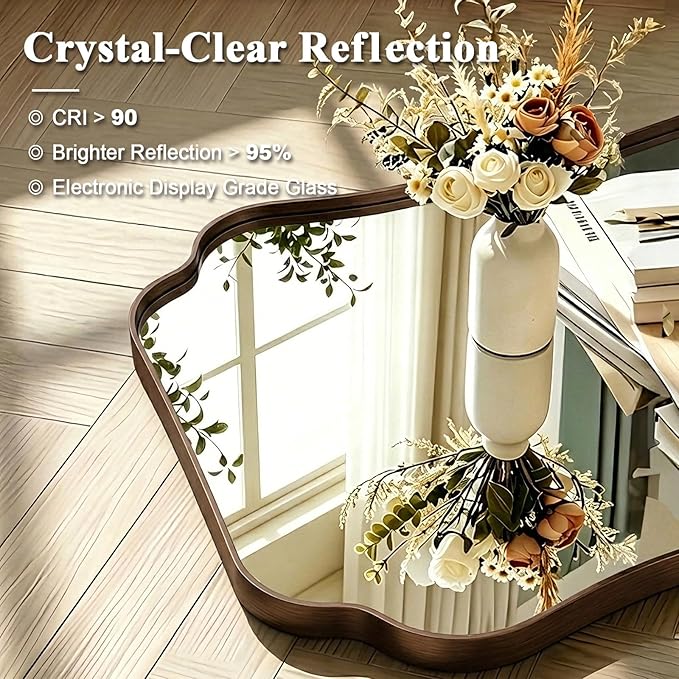 ANDY STAR Bronze Bathroom Mirror 30x40 Inches, Large Farmhouse Scalloped Wall Mirror with Vintage Charm, Stainless Steel Frame for Hallway, Lounge and Vanity Area