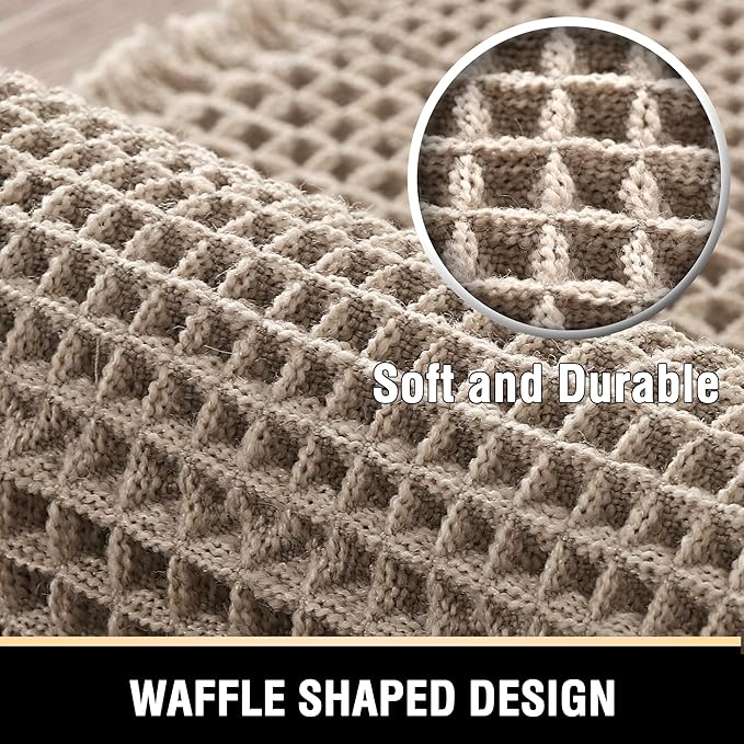 H.VERSAILTEX Waffle Bath Mat Super Absorbent Bathroom Mats Non Slip Bath Rugs for Bathroom Floor Machine Washable Ultra Soft Bathroom Rugs for Beside Tub, (32 x 20 Plus 24 x 17 - Inches, Irish Cream)