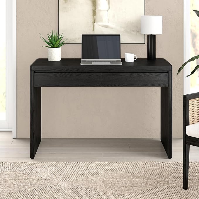 Henn&Hart 48" Modern Rectangular Wooden Home Office Desk Computer Desk Writing Table with 2 Storage Drawers for Home Office, Natural Black