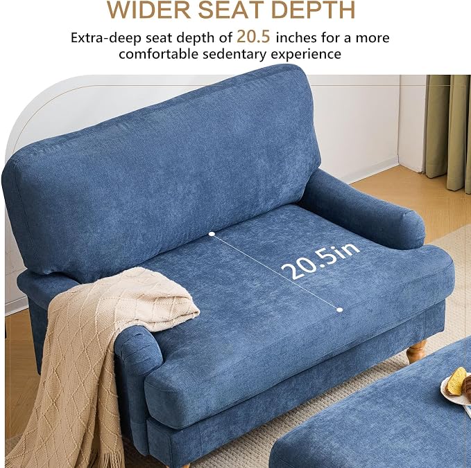 Bezseller Oversized Chair Indoor with Ottoman, 46" W Upholstered Armrest Sofa, Big Comfy Lounge Sofa Deep Seat Sleeper Chair for Living Room, Apartment, Bedroom, Reading Room(Blue)