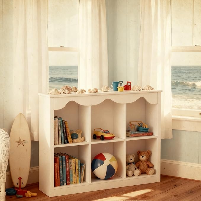 Wooden Storage Cabinet Montessori Kids Bookshelf Toy Storage Organizer for kidsroom Dutch Design,Milkywhite