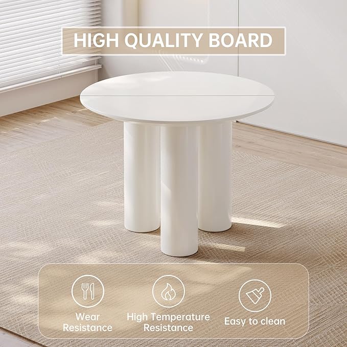 39.37" White Dining Table for 2-4 Round Kitchen & Dining Room Tables with Thicken Tabletop and Wooden Legs Circle Leisure Coffee Dinette Table for Kitchen, Living Room, Office