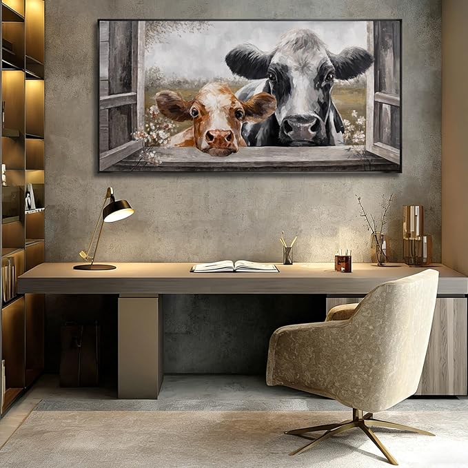 SOUGUAN Animal Canvas Wall Art Country Poster Printing Vintage Wall Decor 24"x48" Hanging Art for Dining Room Area Artwork for Office