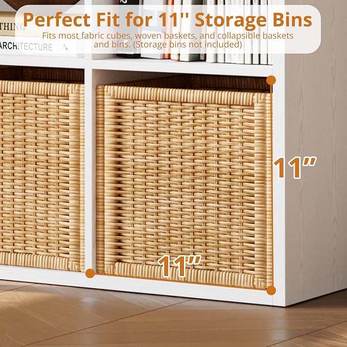 IRONCK Bookshelf, 8-Cube Storage Cube Shelf Organizer, Extra Thick Frame Horizontally & Vertically Reversible Bookcase with Open for Living Room, Bedroom, Home Office, White