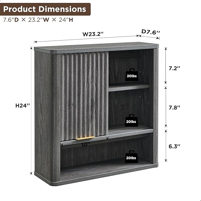 RedLemon Bathroom Wall Cabinet with Fluted Sliding Door, Modern Medicine Cabinet with Adjustable Shelf, Curved Profile Wall Mounted Storage Organizer, Dark Alder