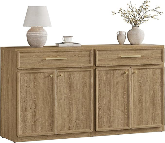 SICOTAS Buffet Cabinet with Storage Large Accent Storage Cabinet with Doors and Shelves 60" Modern Farmhouse Sideboard Credenza Buffet Table Coffee Bar for Living Room Kitchen Dining Room Entryway
