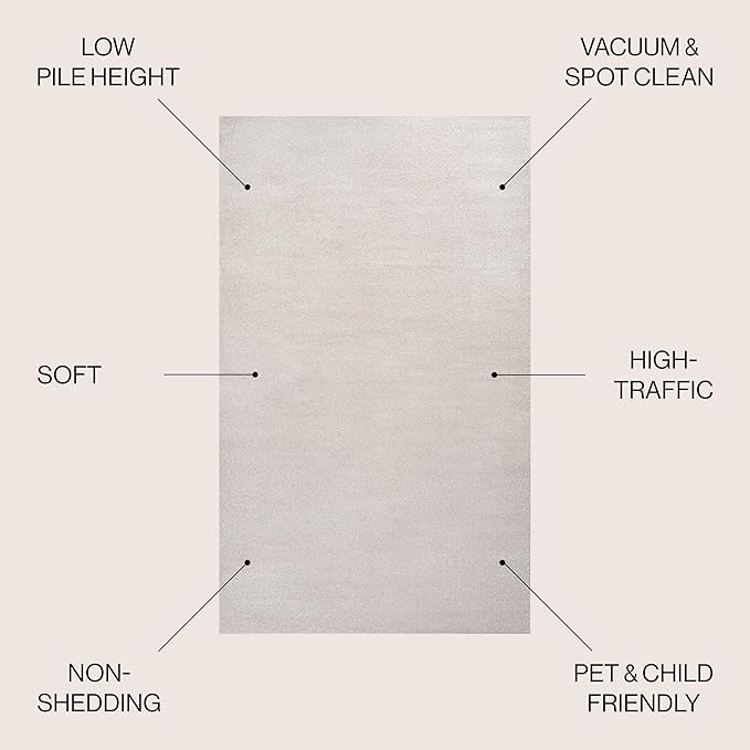 JONATHAN Y Haze Solid Low-Pile Ivory 5x5 Square Indoor Area Rug, Coastal,Bohemian,Minimalist,Classic, Easy-Cleaning for Living Room,Bedroom,Kitchen,Pet Friendly,Non-Shedding (SEU100D-5SQ)