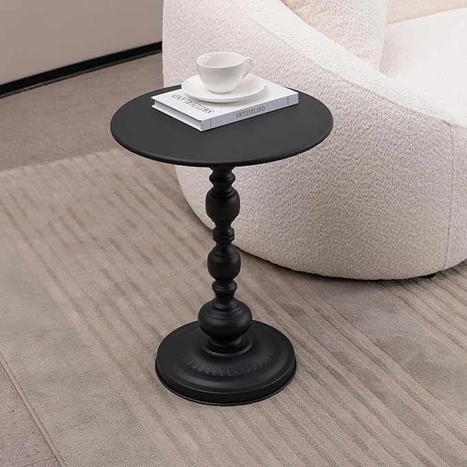Vintage Metal Side Table, Matte Black Round Nightstand Suitable for Bedside or Sofa, Decorative Table for Small Space Living Room, Bedroom