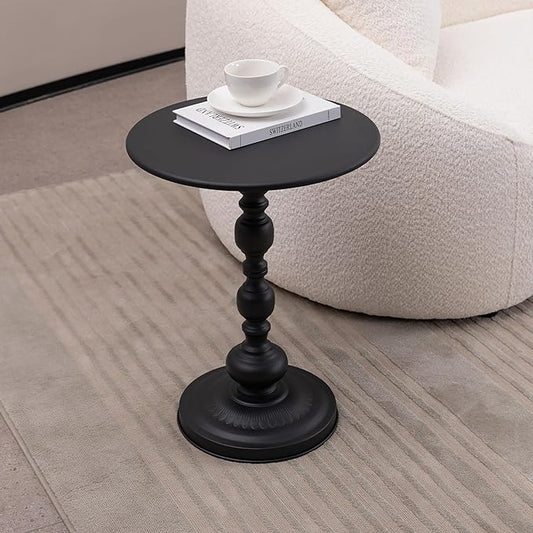 Vintage Metal Side Table, Matte Black Round Nightstand Suitable for Bedside or Sofa, Decorative Table for Small Space Living Room, Bedroom