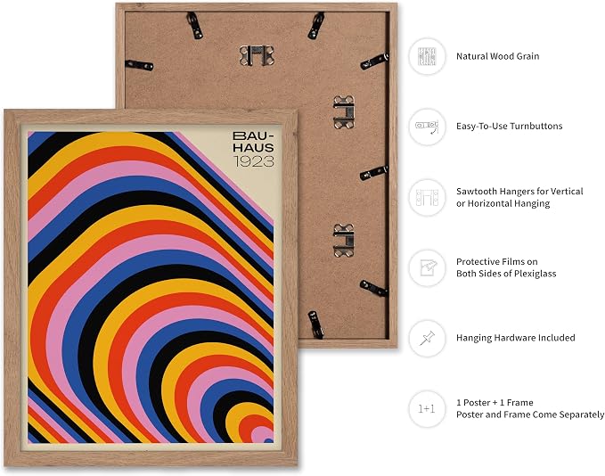 Poster Master Bauhaus Poster - Psychedelic Stripes Print - Abstract Art - Geometric Art - Graphic Design Art - Chic Boho Art - Mid Century Modern Art - Living Room Wall Decor - 16x20 Beige Framed