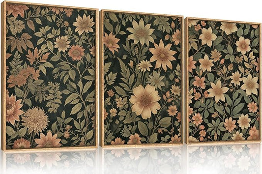 HPINUB Vintage Wildflower Flowers Framed Canvas Wall Art Set,Modern Botanical Floral Wall Decor,Retro Neutral Flower Artwork,Boho Mid Century Plant Art Prints for Living Room,Bedroom,Office-16 x24 x3