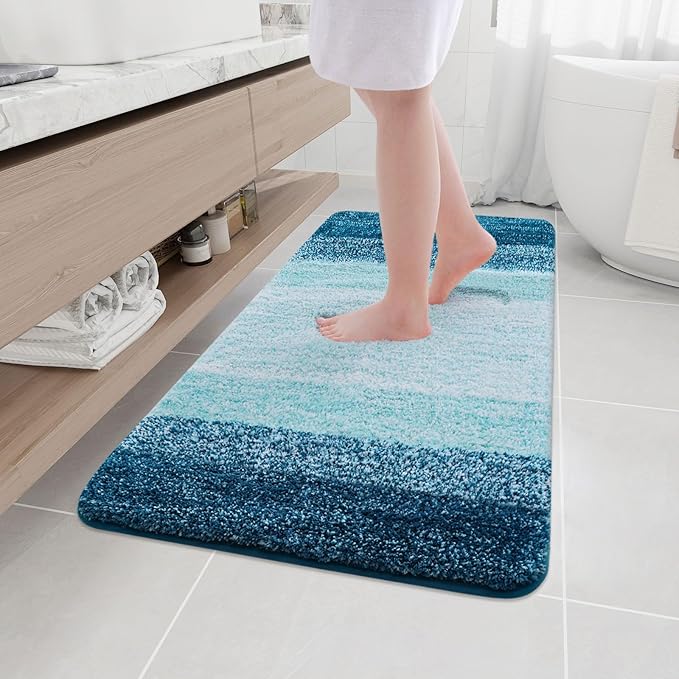 Arotive Microfiber Bathroom Rugs, Shaggy Soft and Absorbent Bath Rug, Non-Slip, Thick Plush Machine Washable Dry Bath Mats for Bathroom, Tub and Shower, 45x27, Peacock Blue, Rectangular