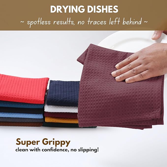 Native Fab 18 Pack Dish Cloths - 100% Cotton, Absorbent, Quick Drying, Soft & Washable Towels for Cleaning, Cooking & Baking - Perfect for Home, Restaurants, Bars, Versatile Uses, 12"x12", Burgundy