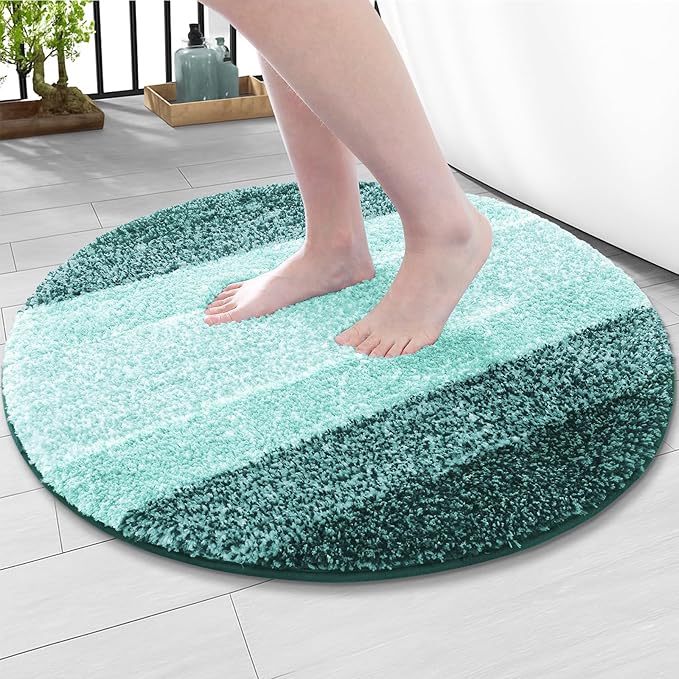 Arotive Microfiber Bathroom Rugs, Shaggy Soft and Absorbent Bath Rug, Non-Slip, Thick Plush Machine Washable Dry Bath Mats for Bathroom, Tub and Shower, 24x24, Dark Green, Round