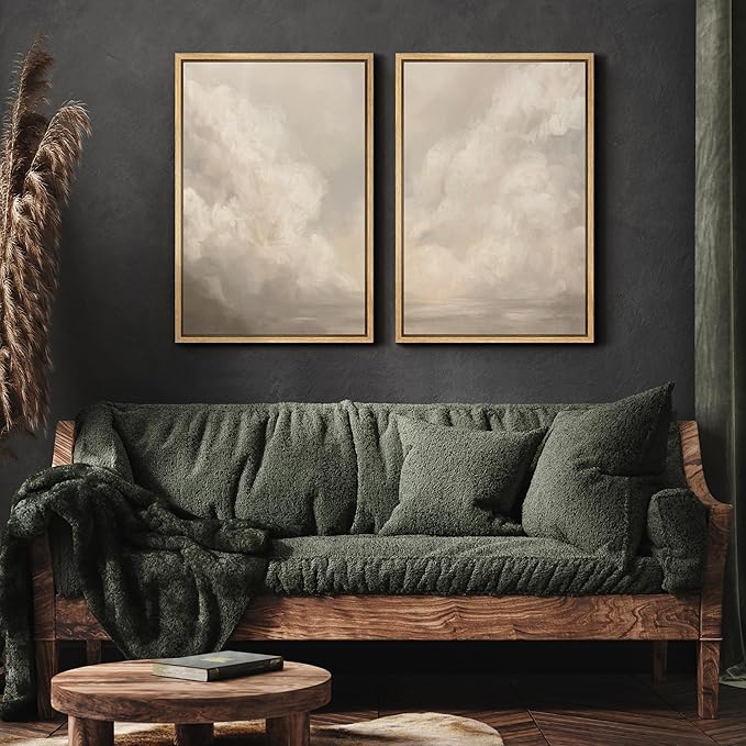 MUDECOR Framed Canvas Print Wall Art Neutral Cloudscape Soft Abstract Sky Illustrations Modern Art Decorative Bohemian Colorful Chic for Living Room, Bedroom, Office - 24"x36"x2 Natural