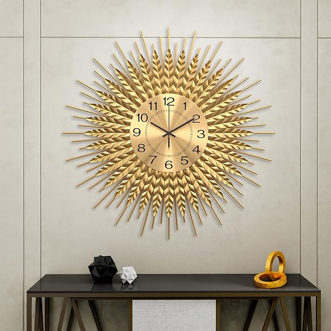 28 Inch Gold Large Wall Clock Decorative Metal Mid Century Wall Clocks, Modern Big Silent Non-Ticking Clock, Modern Handmade Home Art Decor for Living Room, Bedroom, Dining Room