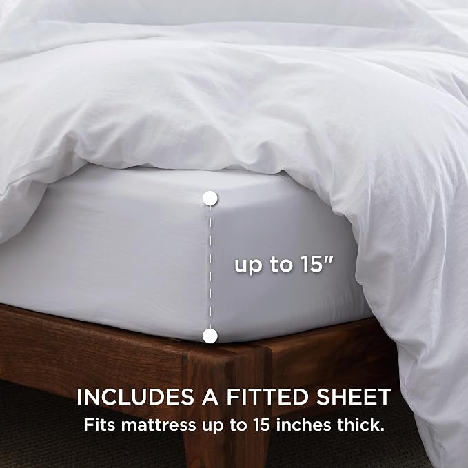Bedsure Duvet Cover Full Size with Fitted Sheet - 4 Pieces Prewashed Polyester Soft Bedding Set, Includes 1 Duvet Cover 80x90 Inches with Zipper Closure, 2 Pillow Shams, 1 Fitted Sheet, Bright White
