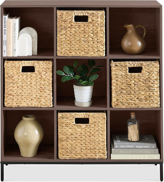 Best Choice Products 9-Cube Bookshelf, 3-Tier Wood Storage Bookcase W/Legs, 11in Shelf Opening, Cube Organizer, Living Room, Office, Nursery - Walnut