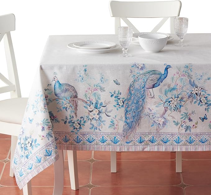 Maison d' Hermine Premium Table Cloth Rectangle Table 100% Combed Cotton 120 x 70 Inches Tablecloth Reusable Decorative for Dining Room, Farmhouse, Party, Festive & Wedding - Peacock Utopia - Orginal