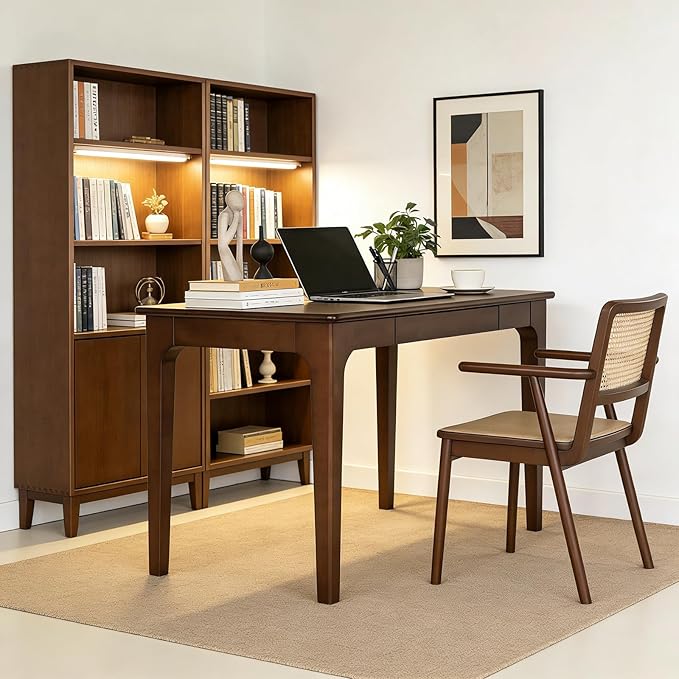 Solid Wooden Desk with Drawers, Small Writing Desk with Drawers for Computer, PC Desk for Work, Study or Gaming, Easy to Assemble (Walnut, 31.5IN)