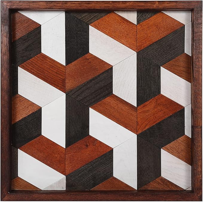CONSDAN Wood Wall Decor | USA Grown Hardwood, Rustic Wooden Wall Art, Home Decorations for Living Room and Bedroom Aesthetic, Framed and Ready to Hang, Stereoscopic, 18" x 18"