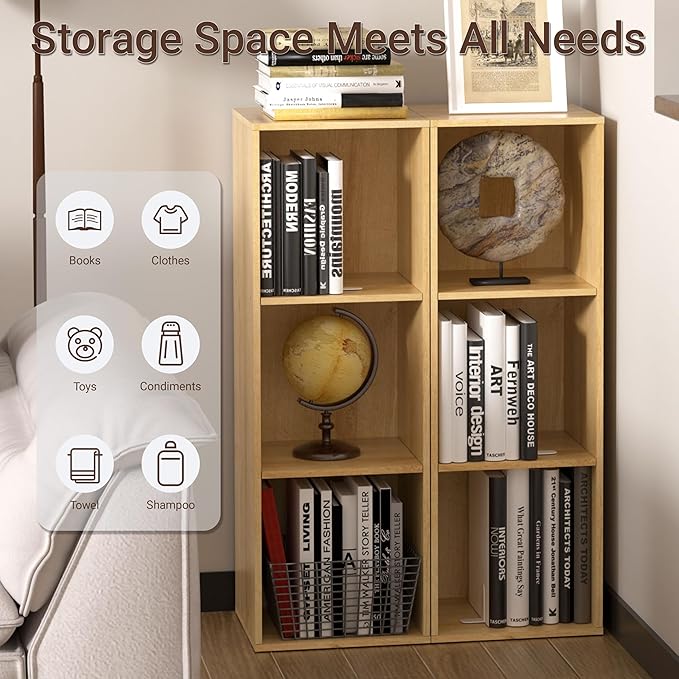 3 Cube Storage Organizer,Cube Shelf，3 Tier Cube Low Bookcase Freestanding Storage Display Organizer, Three-Cubes Open Shelf Bookshelf for Home Office (Oak, 3-Cube)