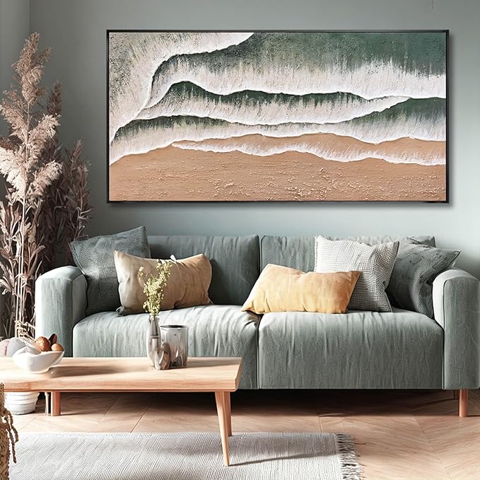 Textured Framed Wall Decor Green and White Art Posters Modern Canvas Painting 24"x48" Bedroom Artwork for Wall Pictures for Office