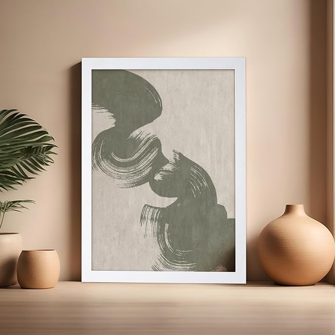 Poster Master Brush Strokes Poster - Painted Swirl Print - Paint Strokes Art - Drawing Illustration - Sketch Design - Abstract Painting - Office or Bedroom Decor - 16x20 White Framed