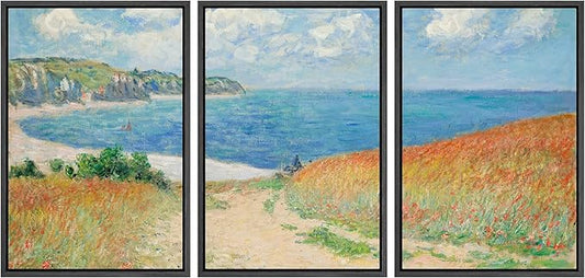 wall26 Framed Canvas Print Wall Art Set Path Through The Corn at Pourville by Claude Monet Cultural Historic Oil Painting Fine Art Reproduction for Living Room, Bedroom, Office - 24"x36"x3 Black