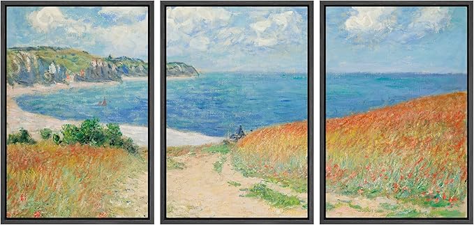 wall26 Framed Canvas Print Wall Art Set Path Through The Corn at Pourville by Claude Monet Cultural Historic Oil Painting Fine Art Reproduction for Living Room, Bedroom, Office - 16"x24"x3 Black