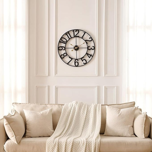 Wall Clocks for Living Room Decor, Large Wall Clock Silent Battery Operated, Rustic Industrial Farmhouse Black Metal Wall Clocks for Kitchen, Bedroom, Dining Room-24 in