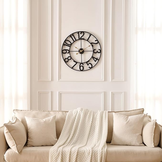 Wall Clock, 14 in Small Wall Clocks Battery Operated, Vintage Retro Mid Century Decorative Metal Clock Silent Non Ticking for Living Room Decor-Black