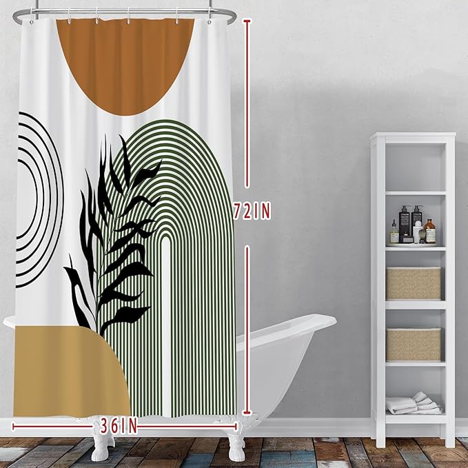 Baocicoo Boho Mid Century Abstract Leaf Plant Botanical Tropical Palm Shower Curtain for Bathroom Hotel Bathtub Cubicle Living Room Decor Fabric Shower Curtain with Hooks 36x72 Inches